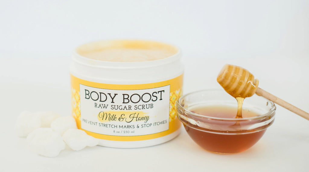 Photo of sugar scrub and honey in a bowl